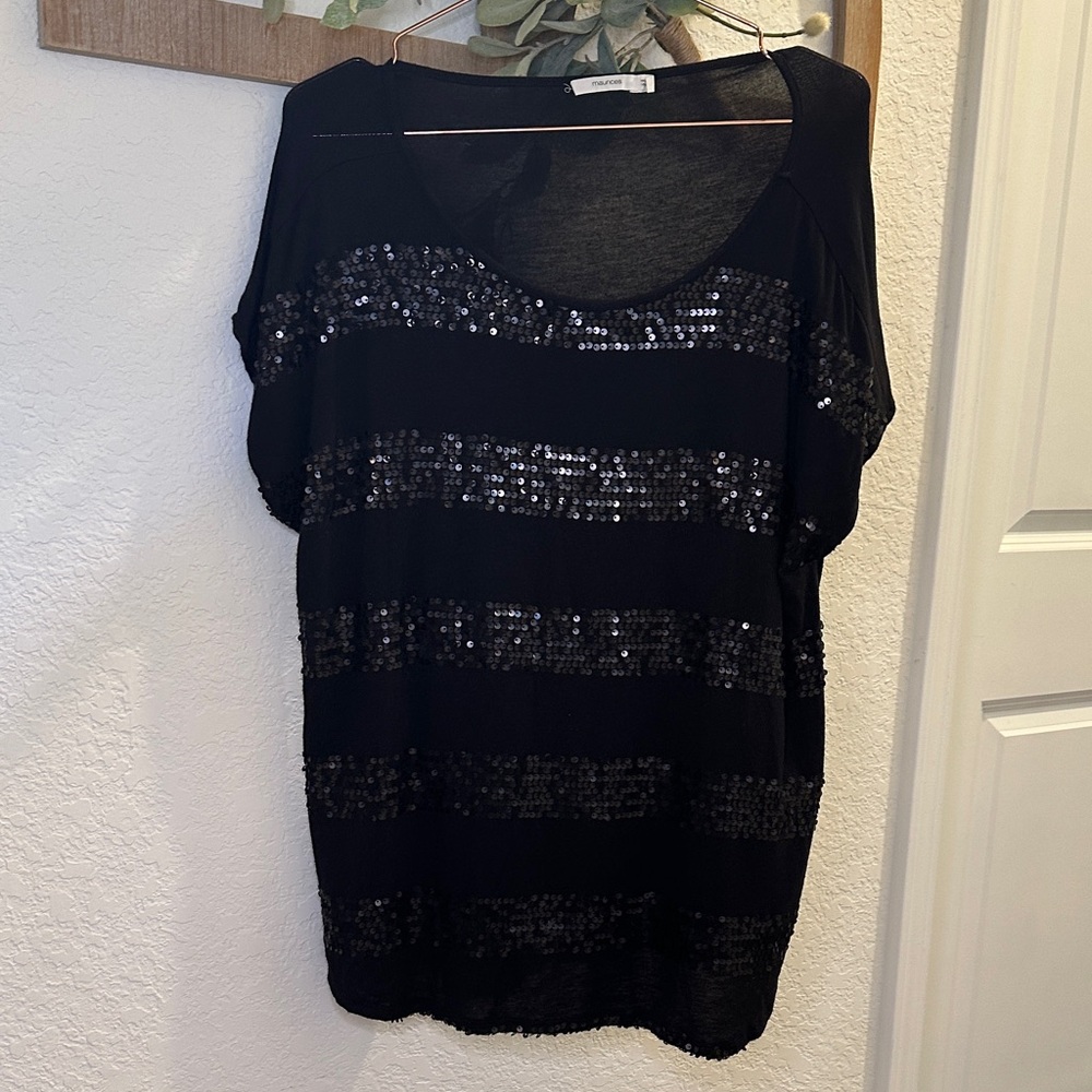 Maurices Black Sequin Striped Top